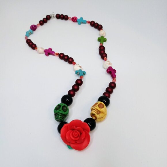 Hand Crafted Jewelry - Day of the Dead statement rose necklace